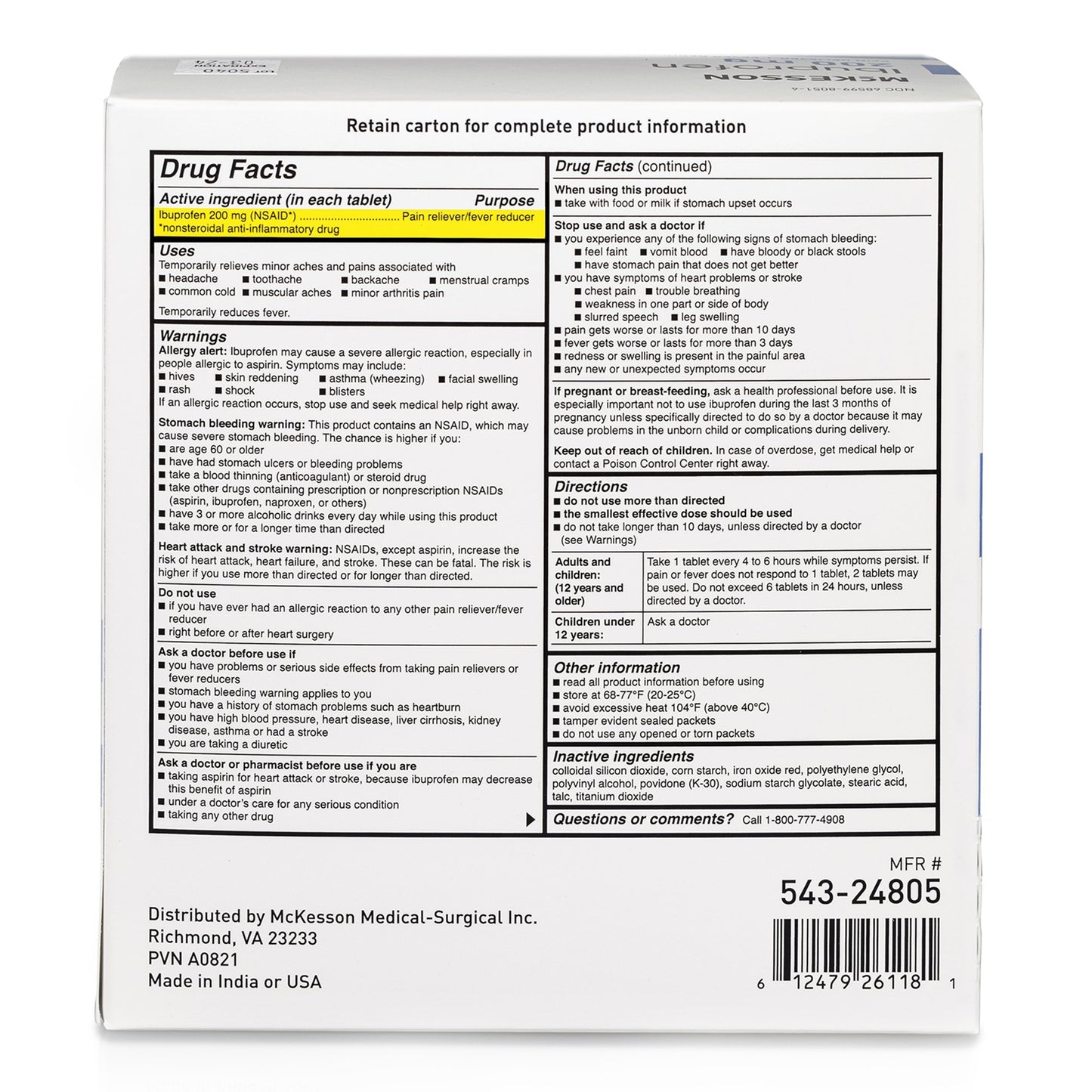 Pain Relief McKesson 200 mg Strength Ibuprofen Unit Dose Tablet 200 per Box