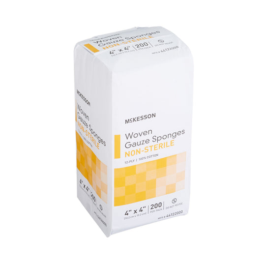 Gauze Sponge McKesson 4 X 4 Inch 12-Ply NonSterile 200 per Pack